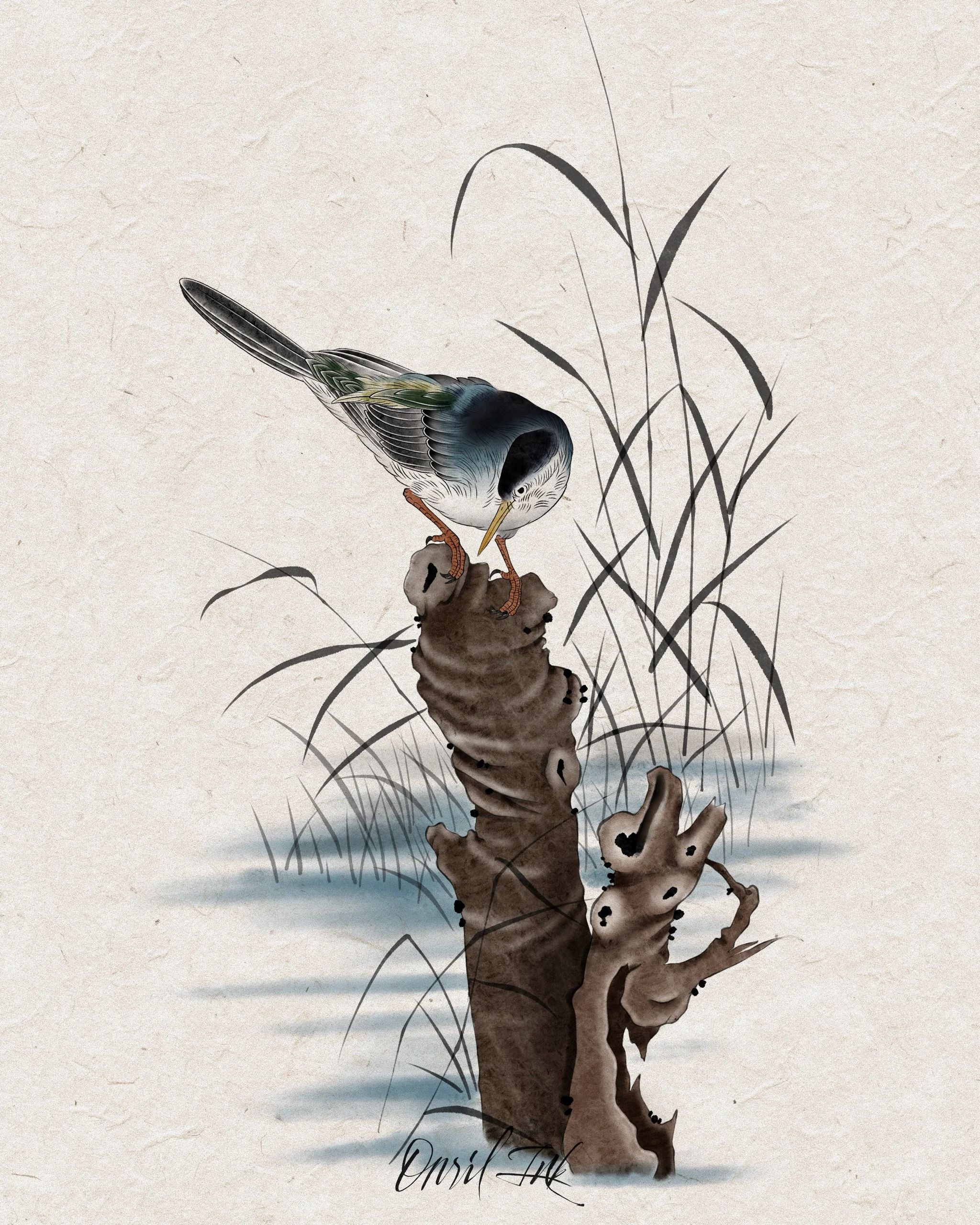 Waterbird — Korean traditional tattoo by Onsil, color design