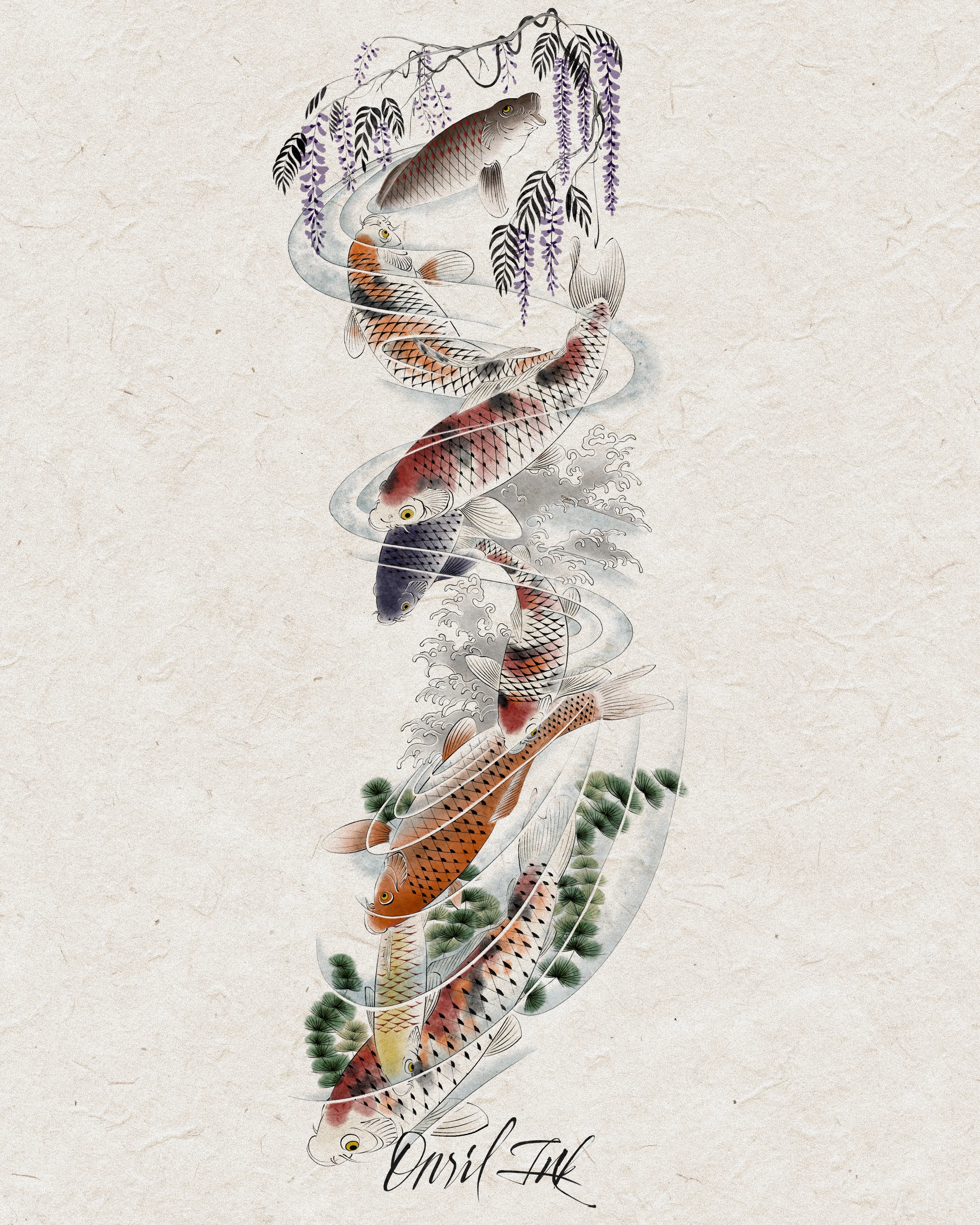 Koi and Wisteria — color variation