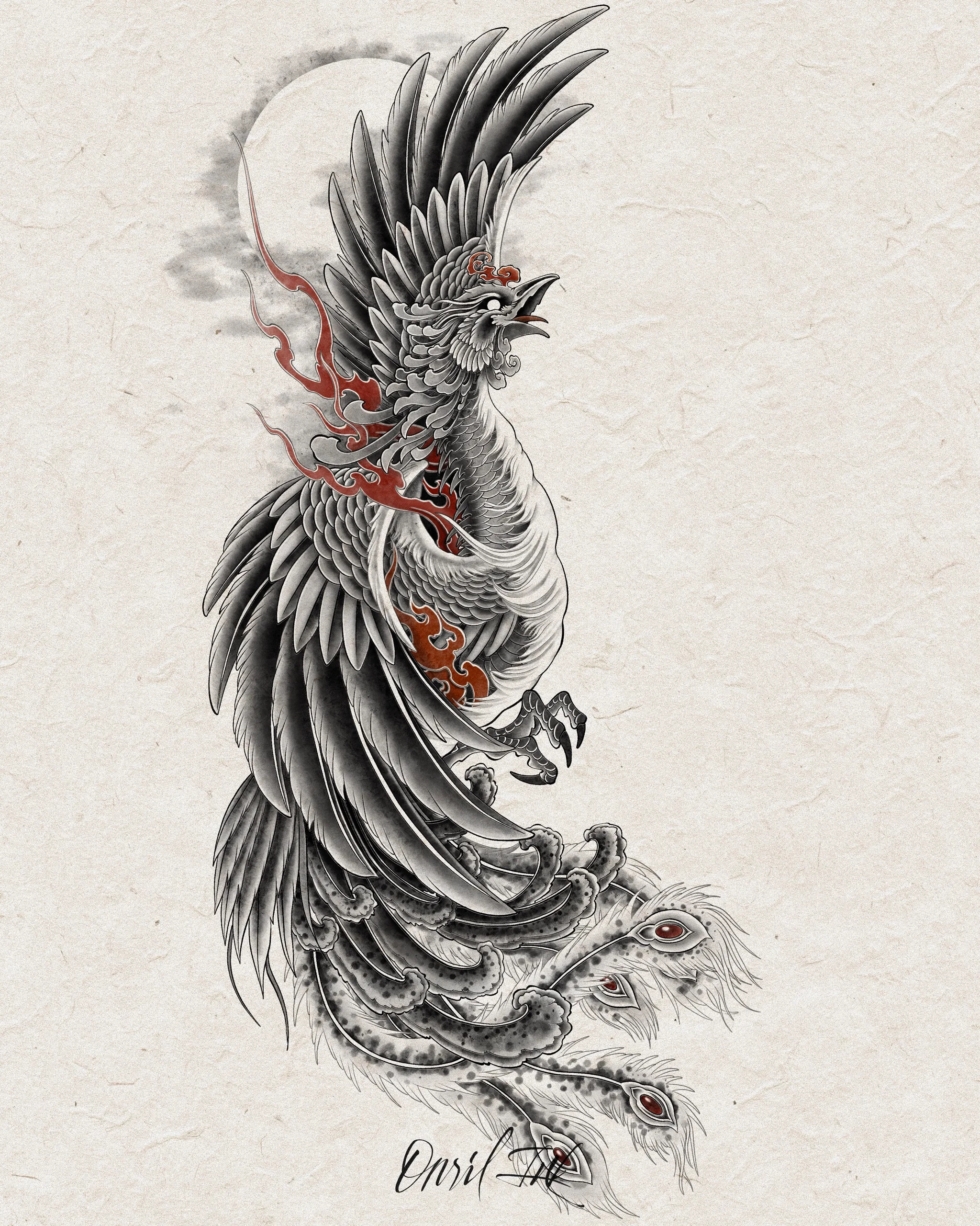 Phoenix — Korean traditional tattoo by Onsil, color design