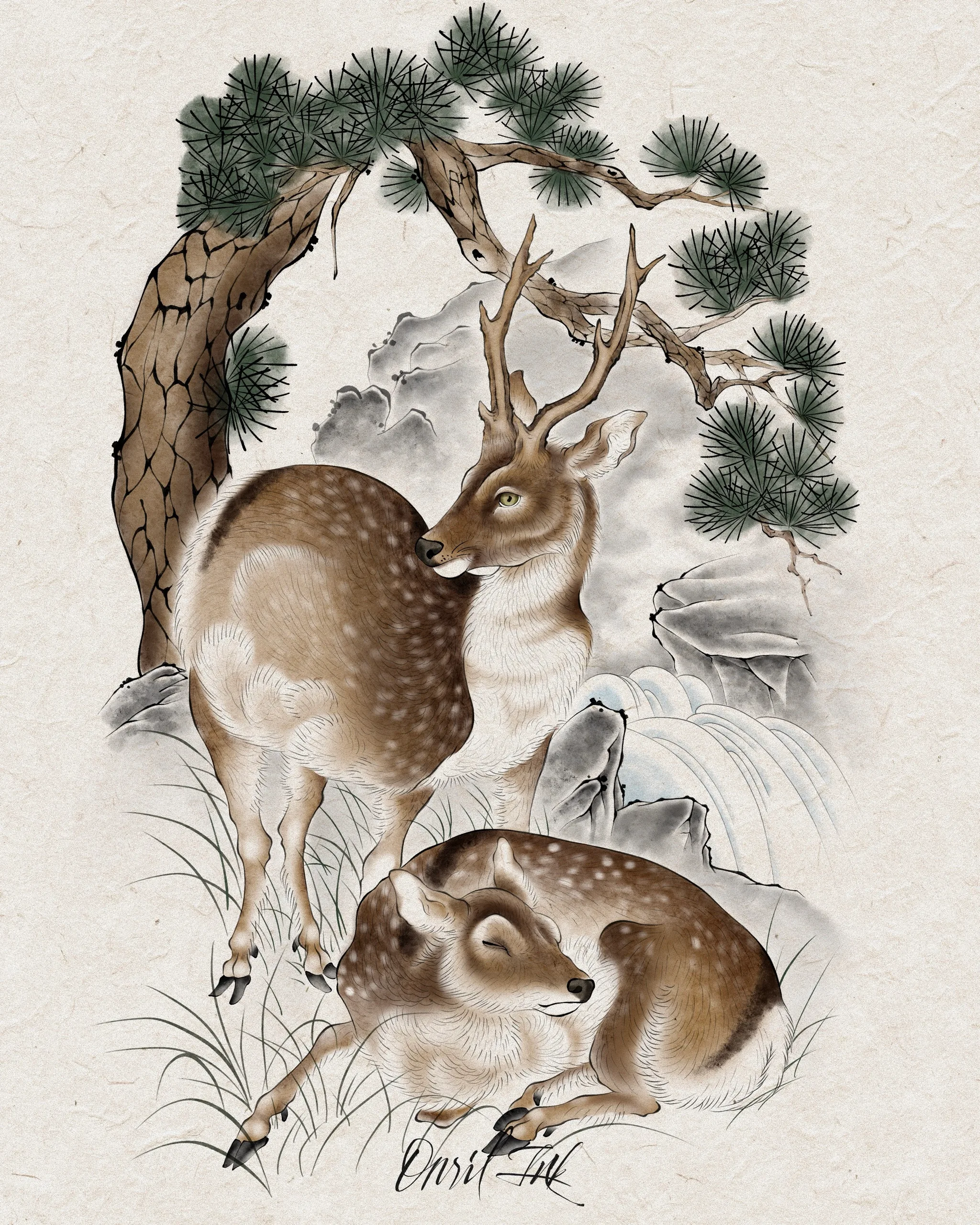 Deer Beneath the Pine