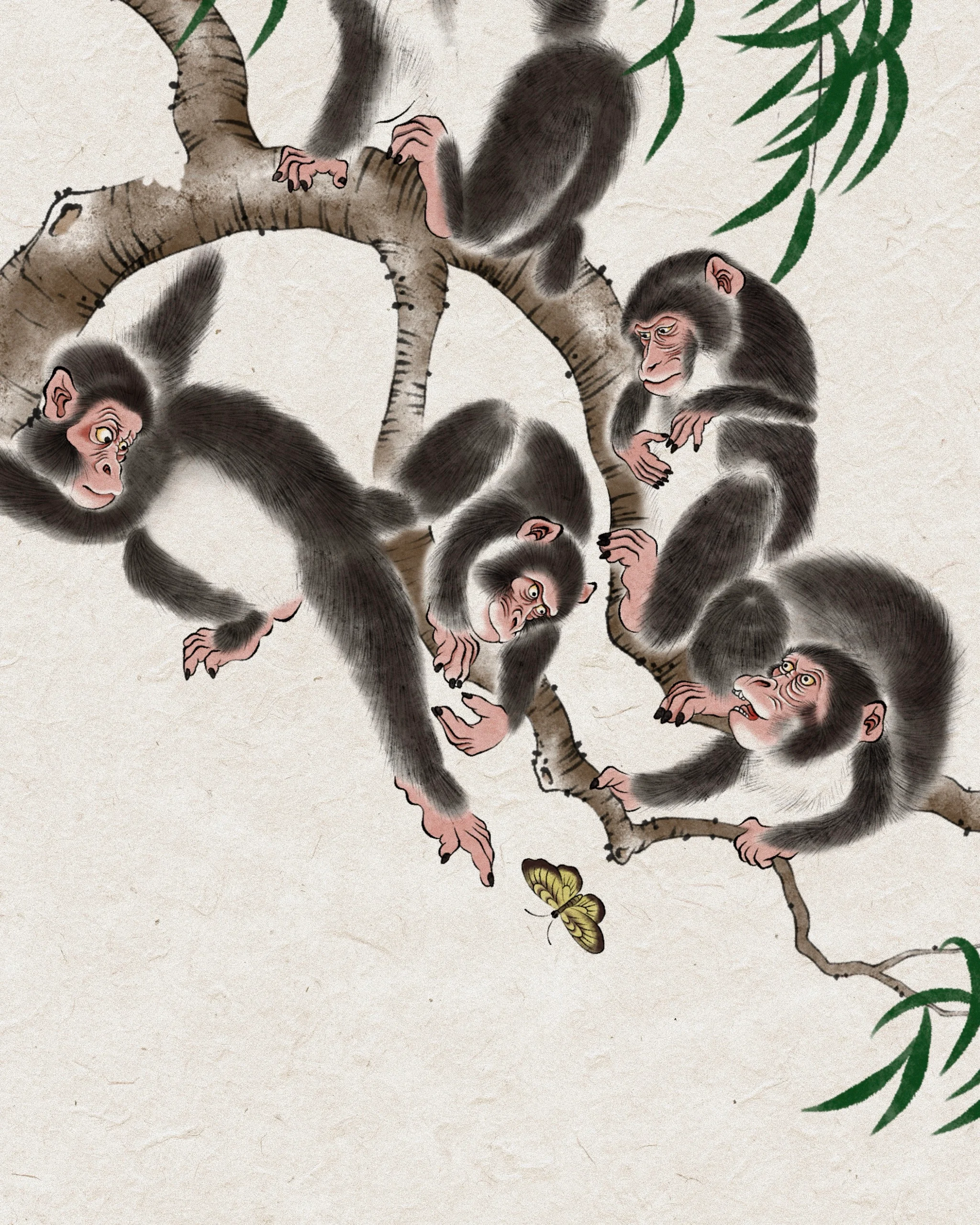 Monkeys Among Willows — Korean traditional tattoo by Onsil, color design