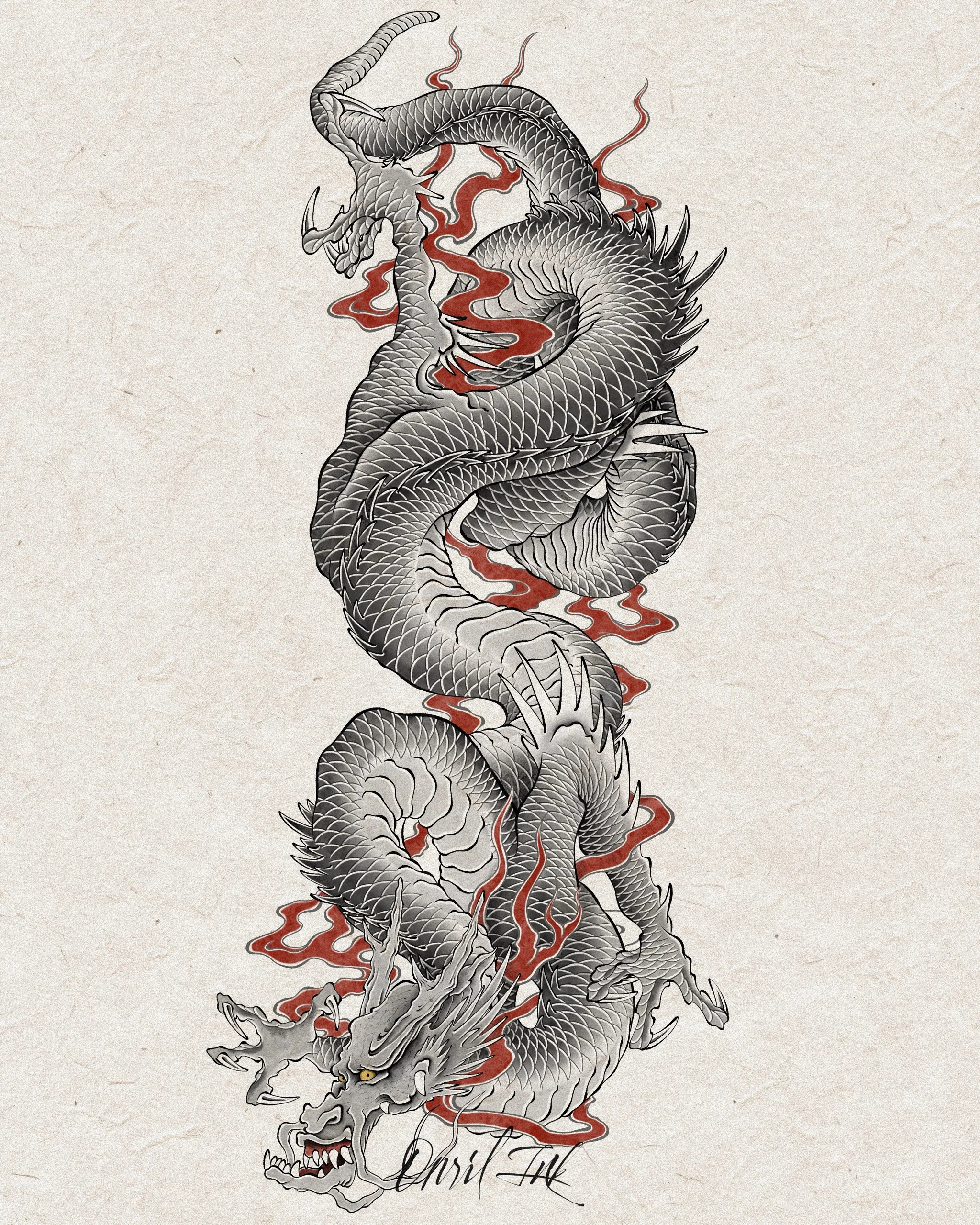 Dragon — Korean traditional tattoo by Onsil, color design