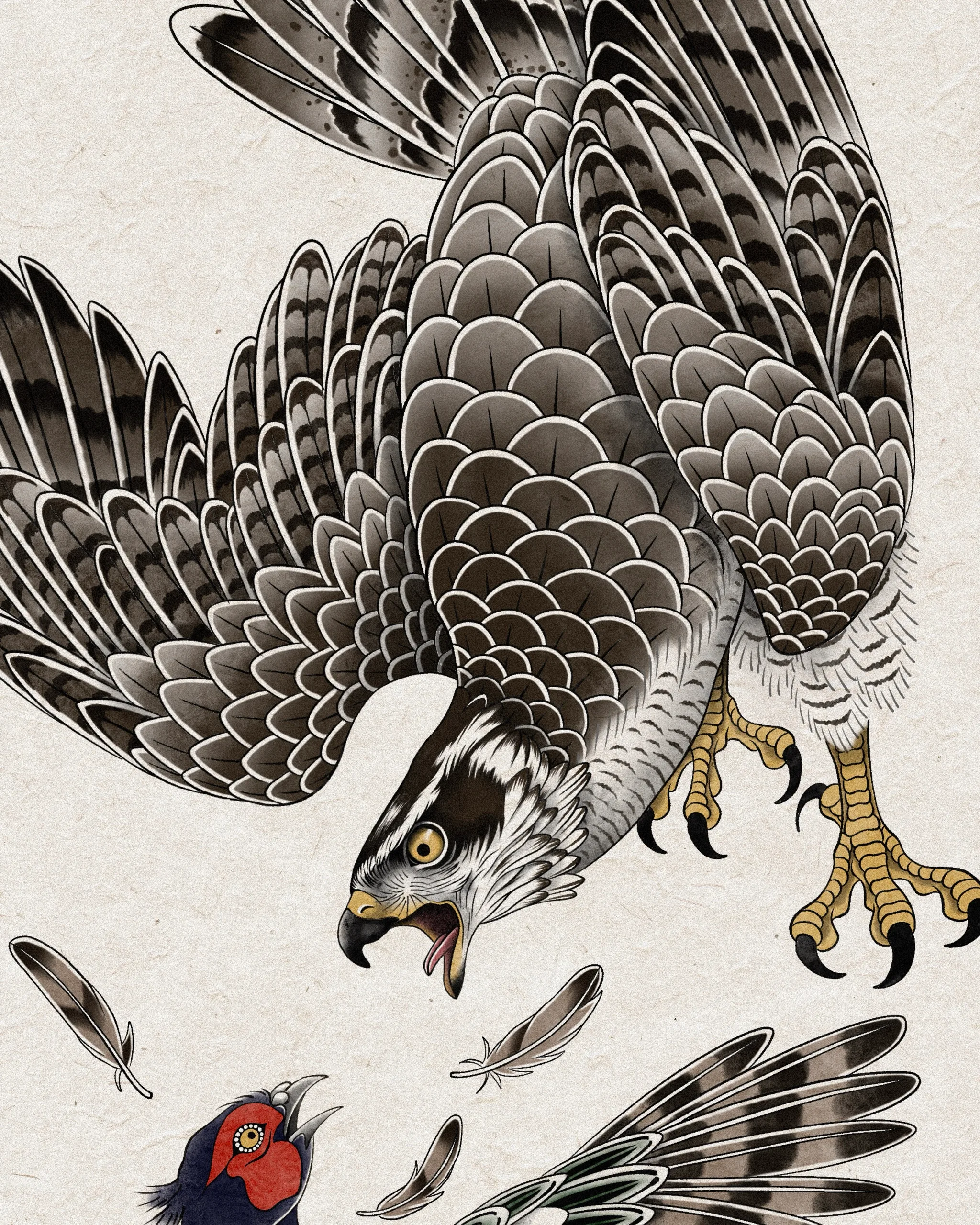 Goshawk & Pheasant — Goshawk tattoo detail