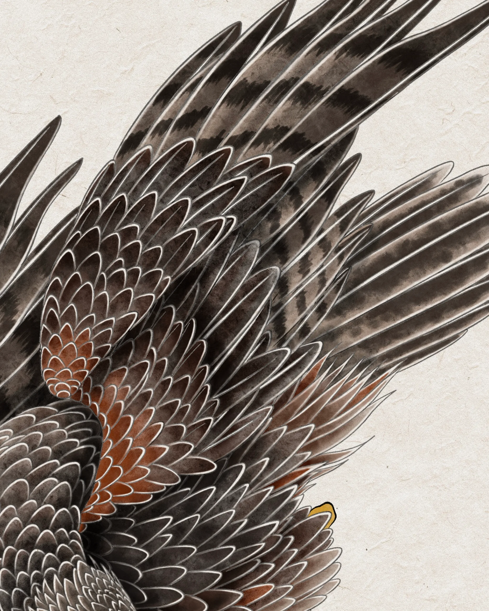 Hawk Over Rock and Waves — Hawk tattoo detail