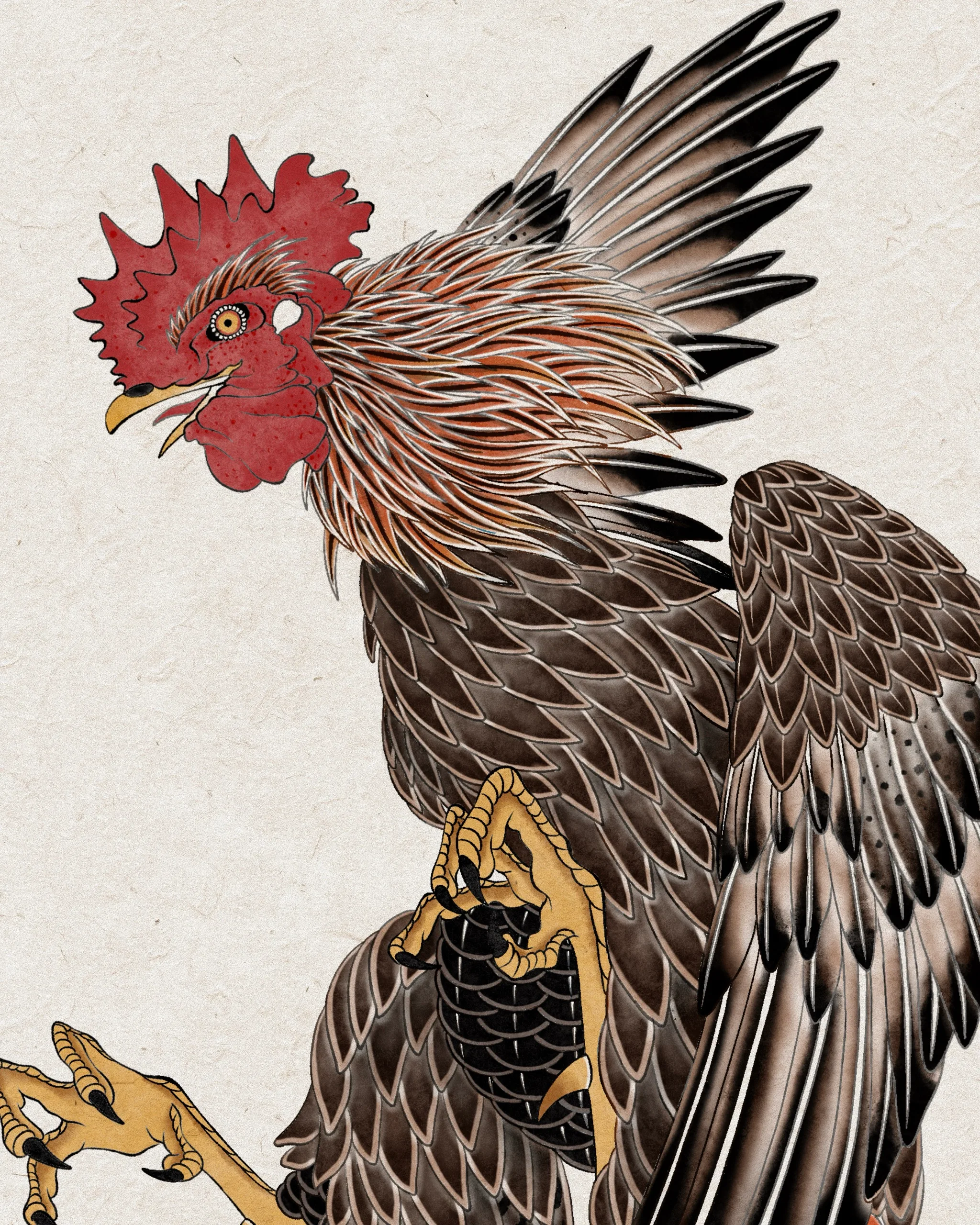 Fighting Rooster — Fighting rooster tattoo detail