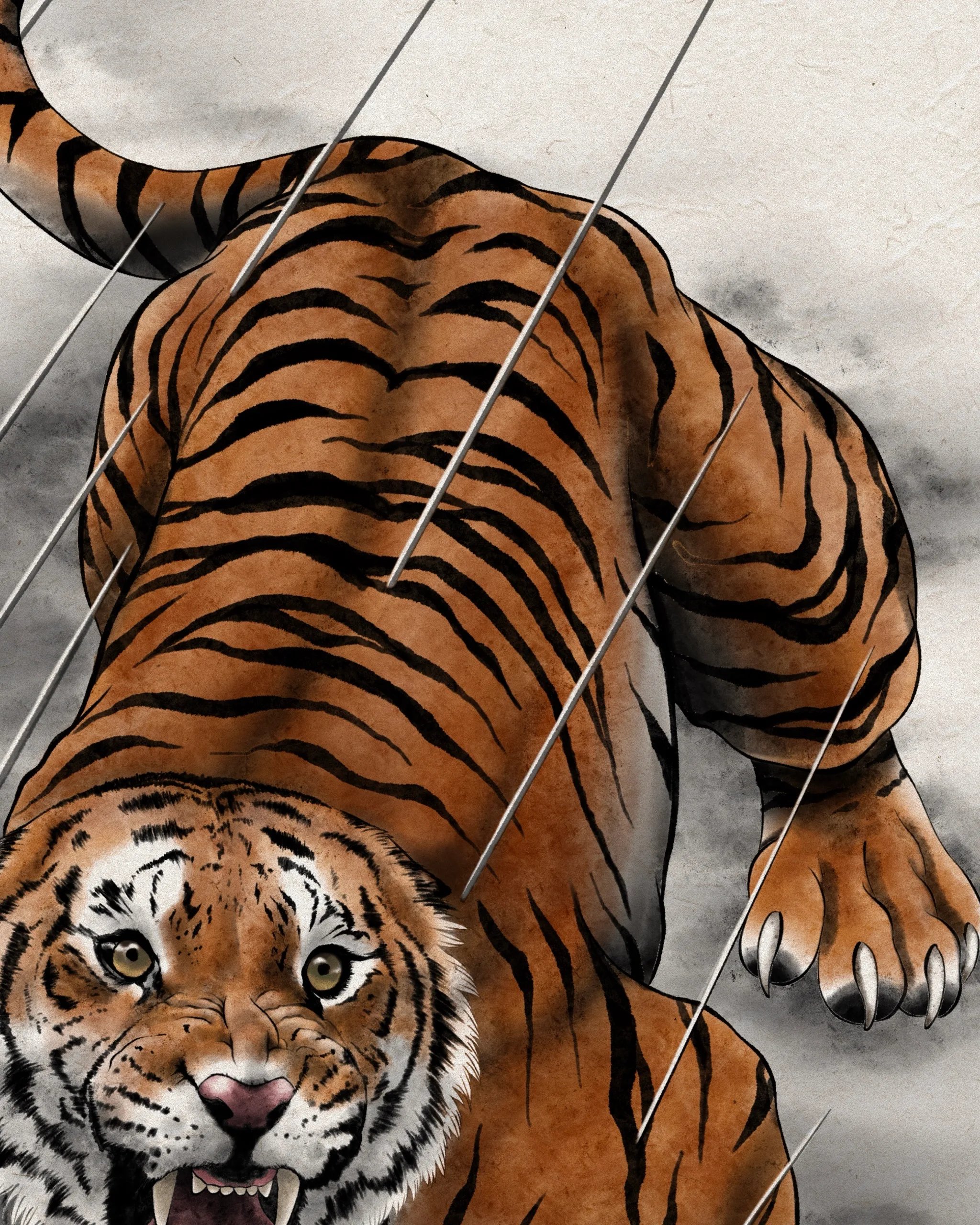 Tiger in the Rain — Tiger tattoo detail