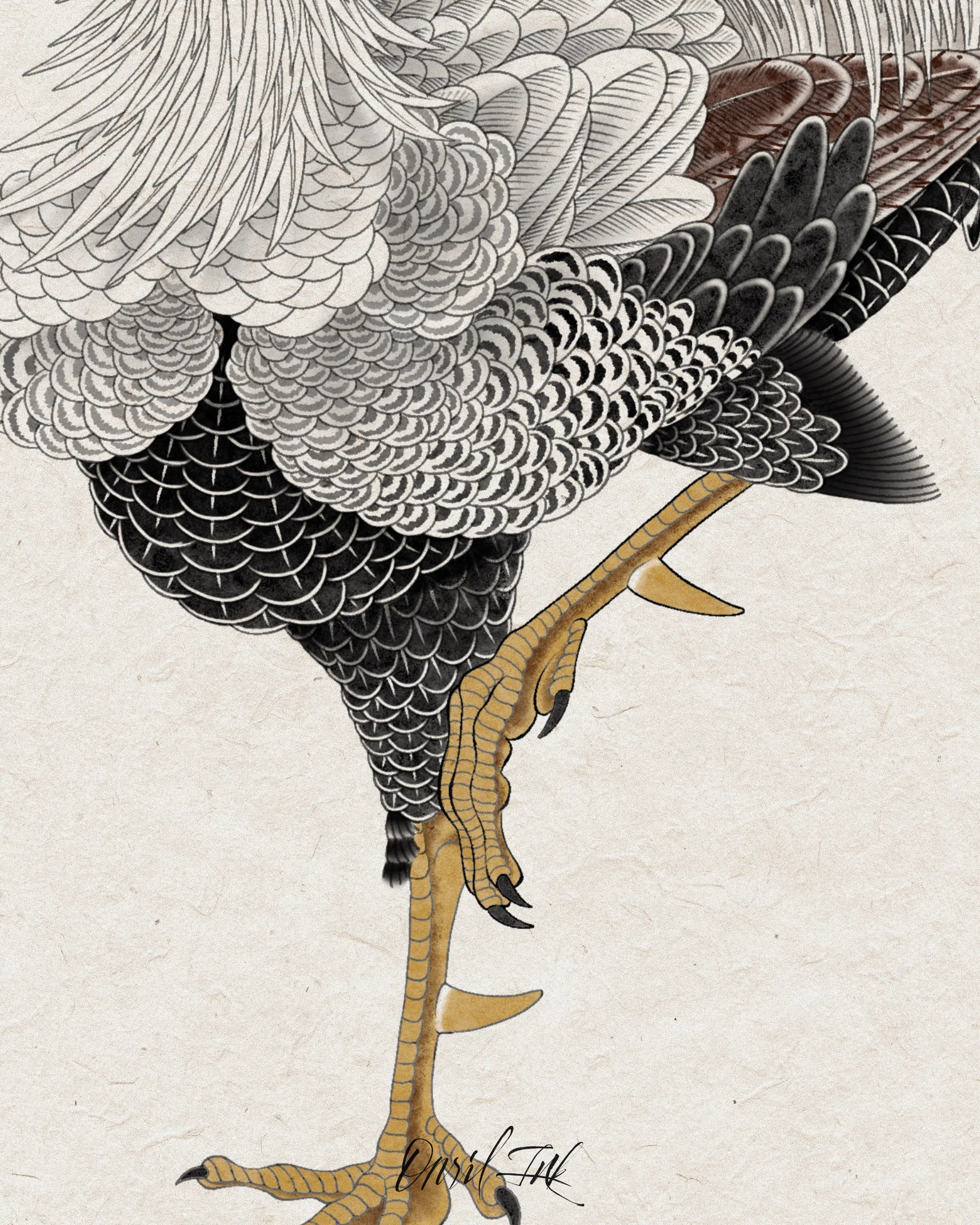 White Rooster & Red Sun — Rooster tattoo detail