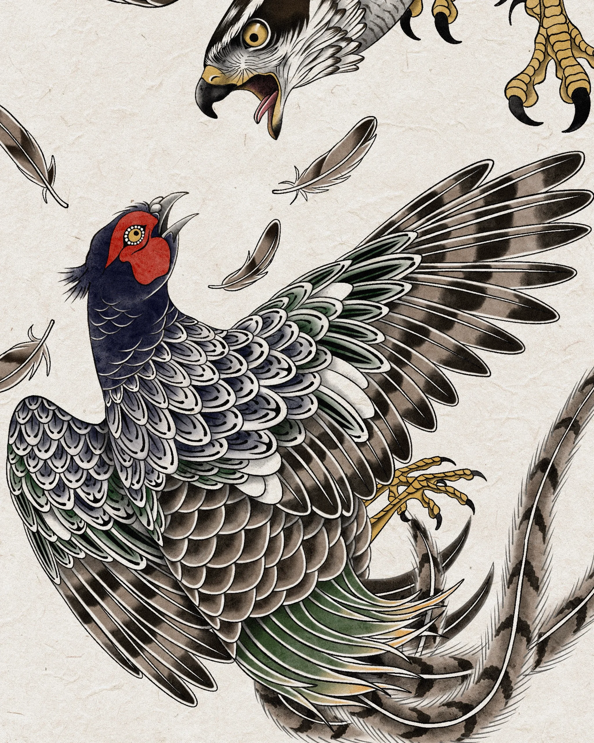 Goshawk & Pheasant — Goshawk tattoo detail