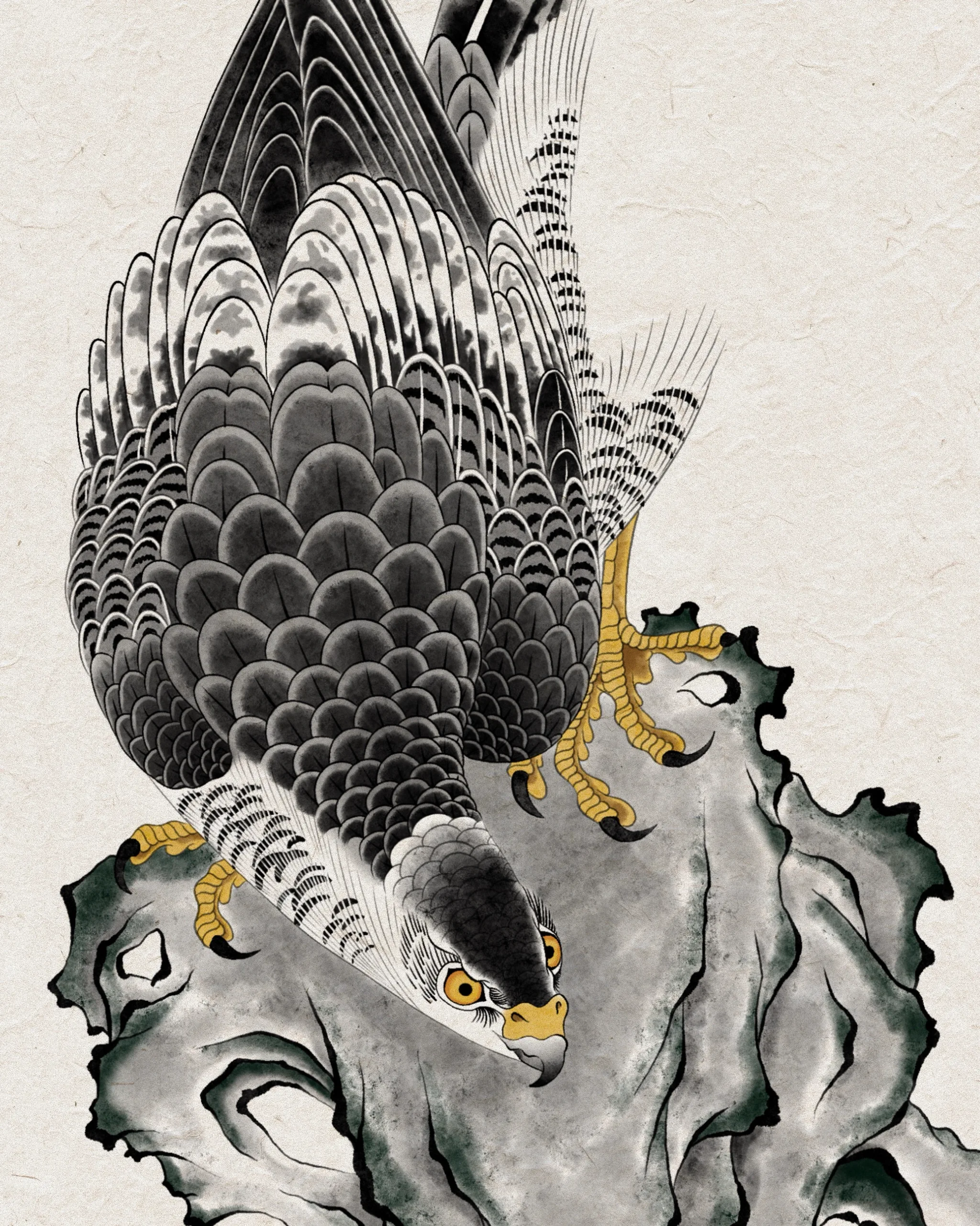 Falcon Over Rock and Waves — Falcon tattoo detail