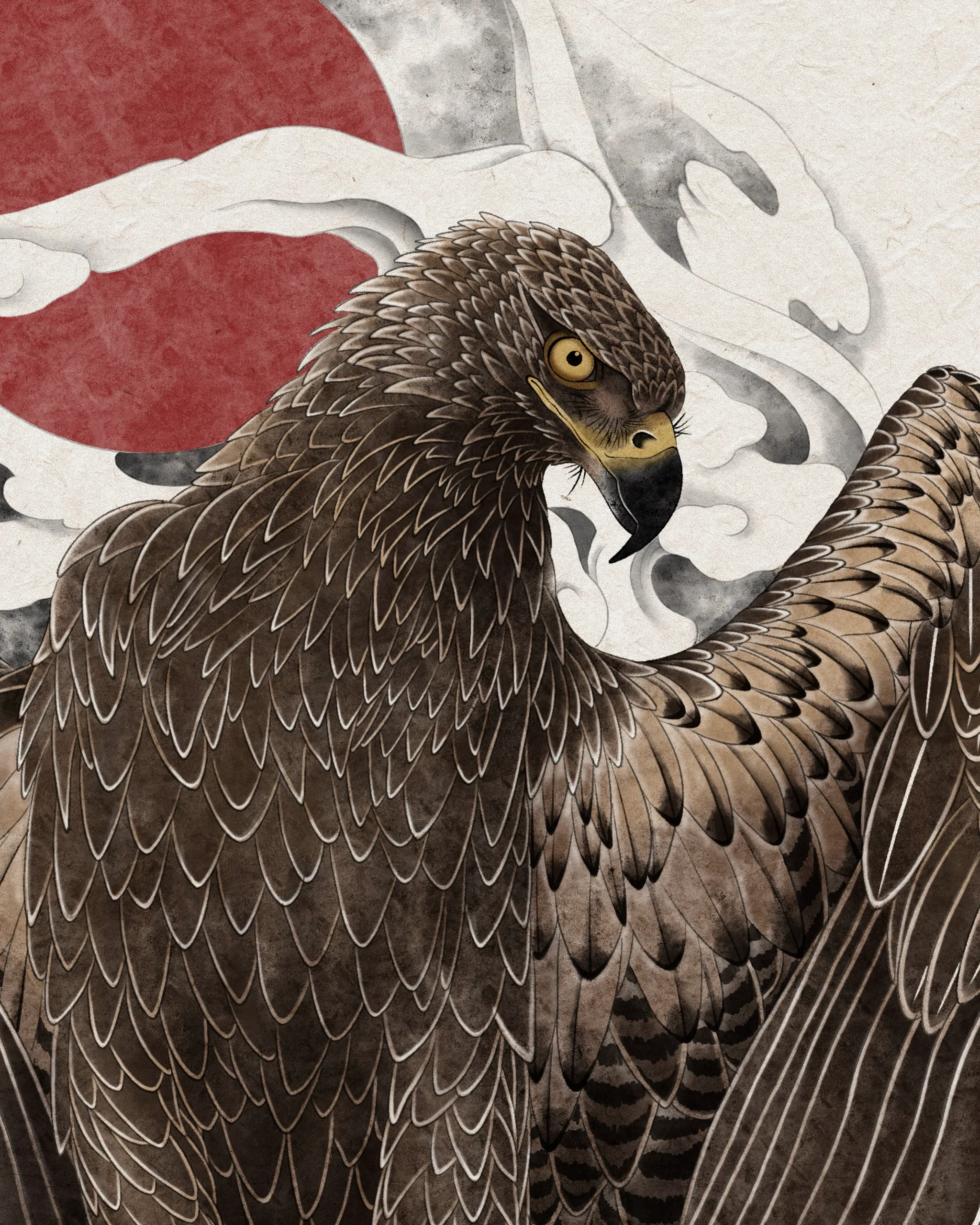 Eagle Above the Pine and Rising Sun — Eagle tattoo detail