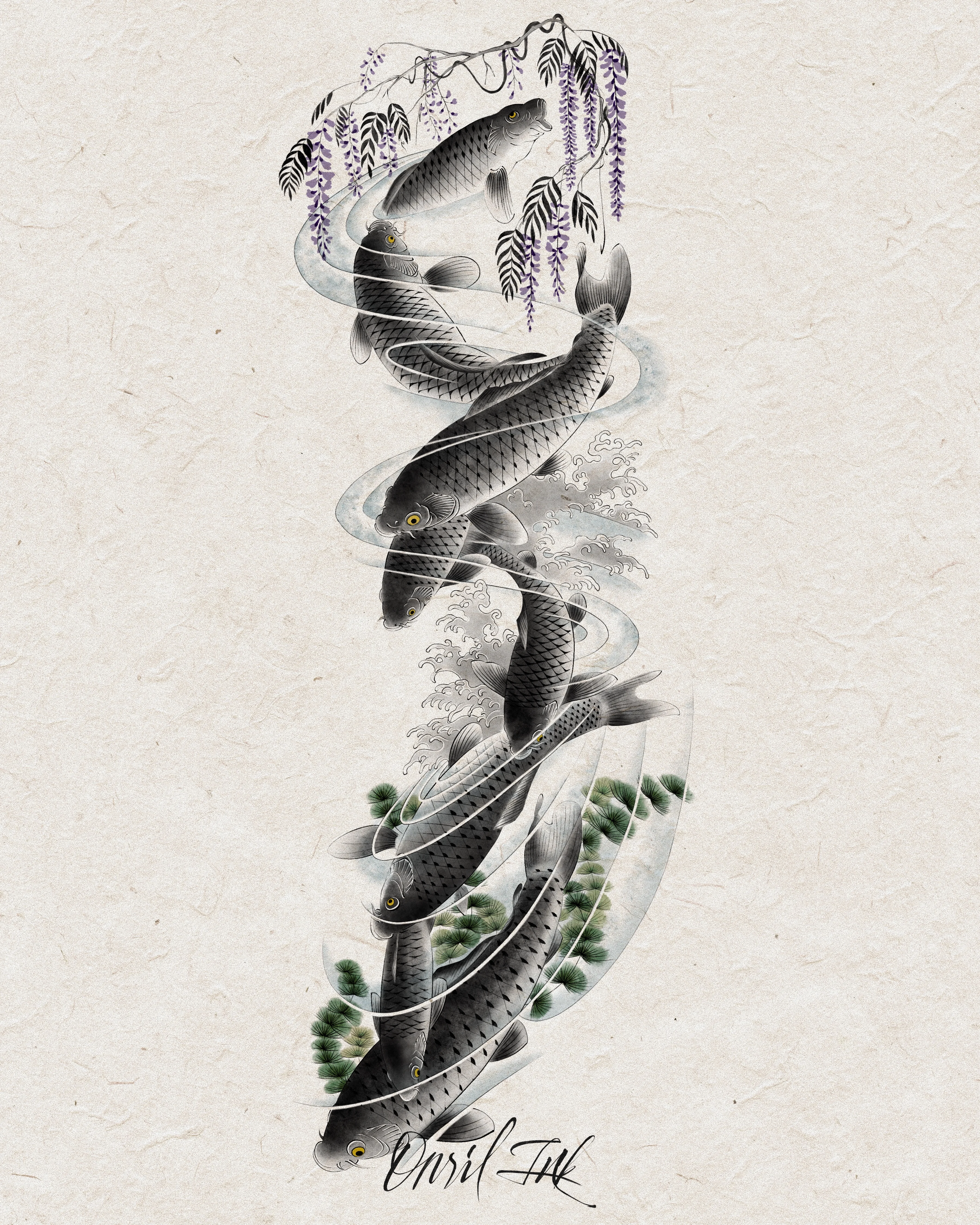 Koi and Wisteria — design