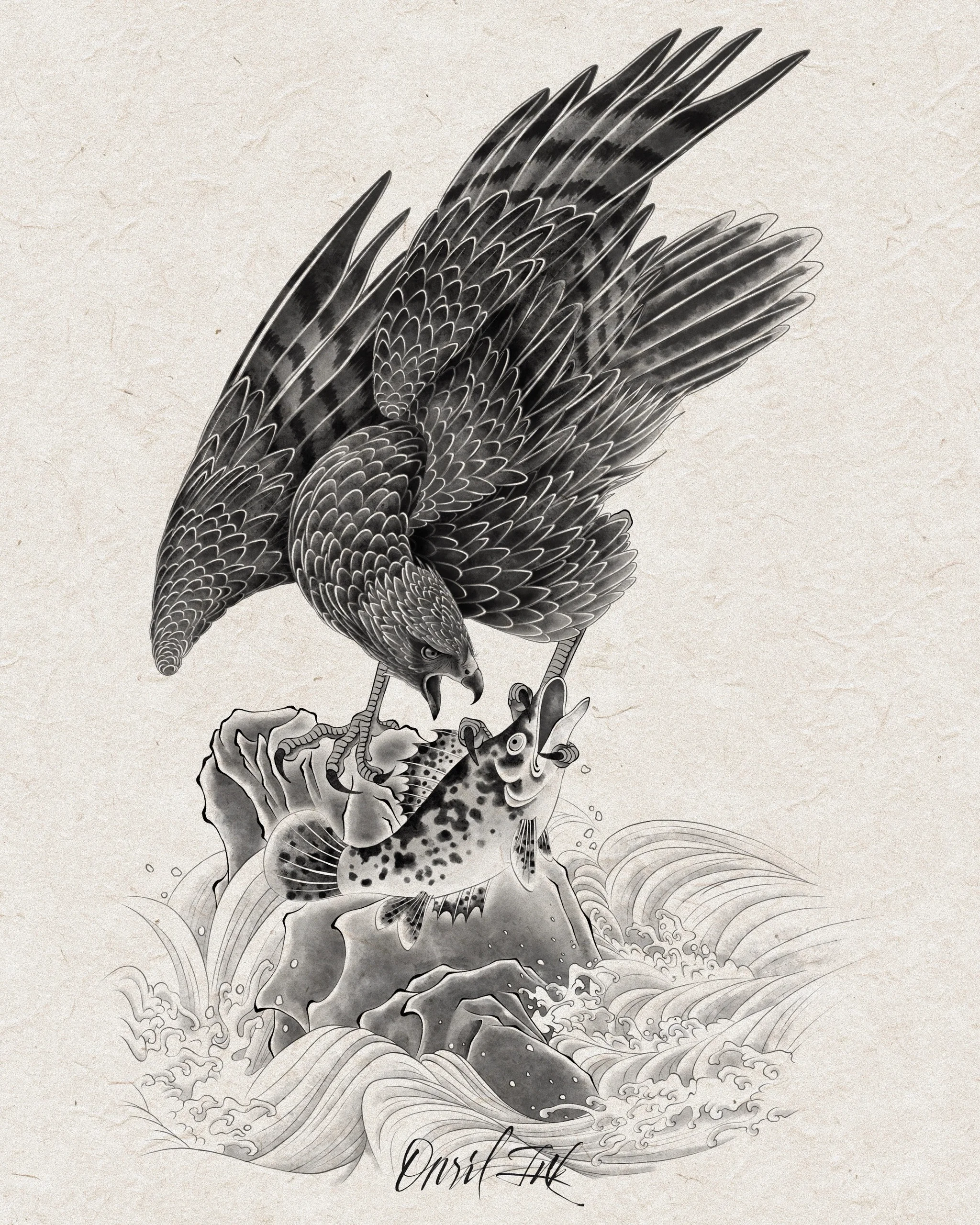 Hawk Over Rock and Waves — mono variant