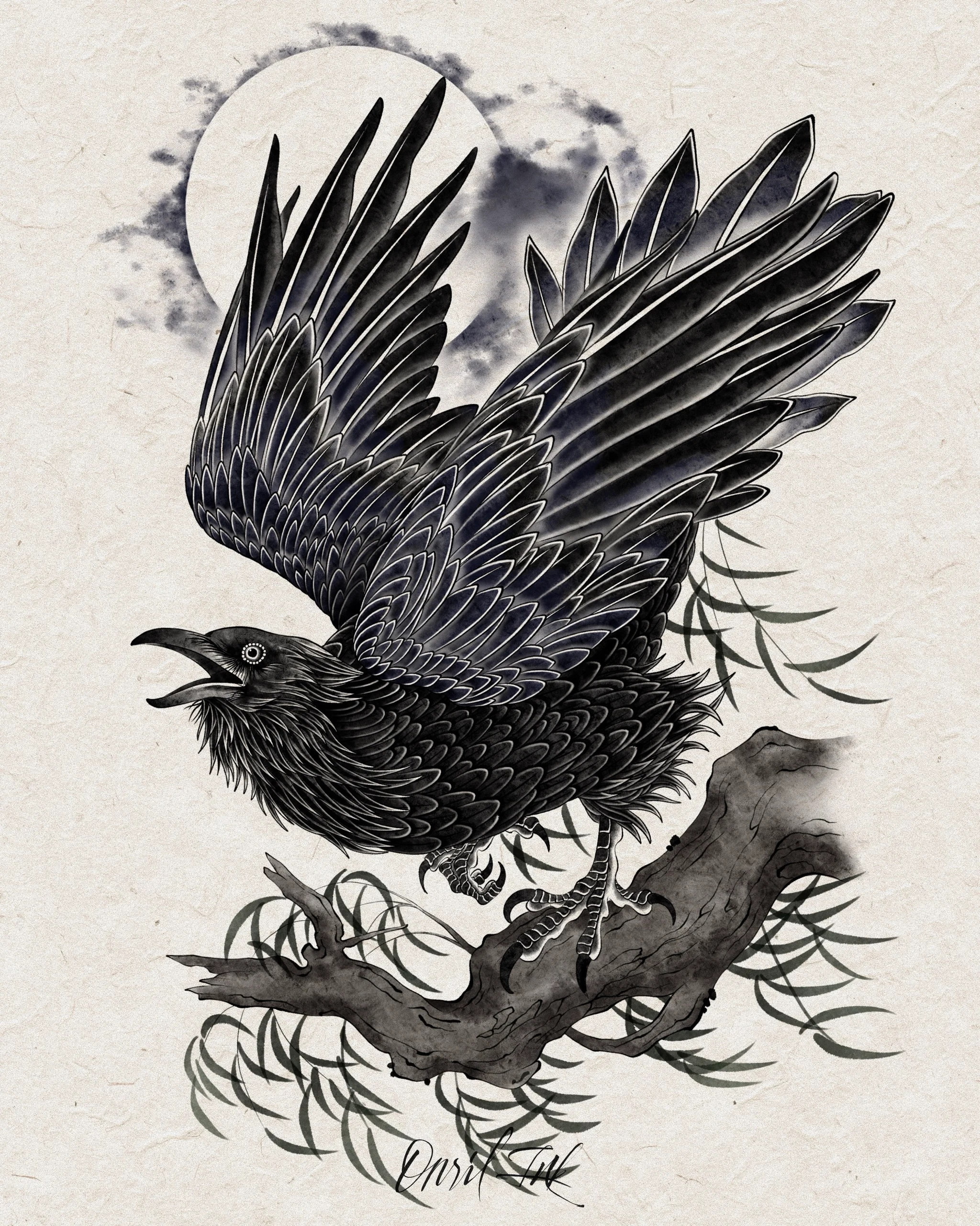 Raven — Korean traditional tattoo by Onsil, design