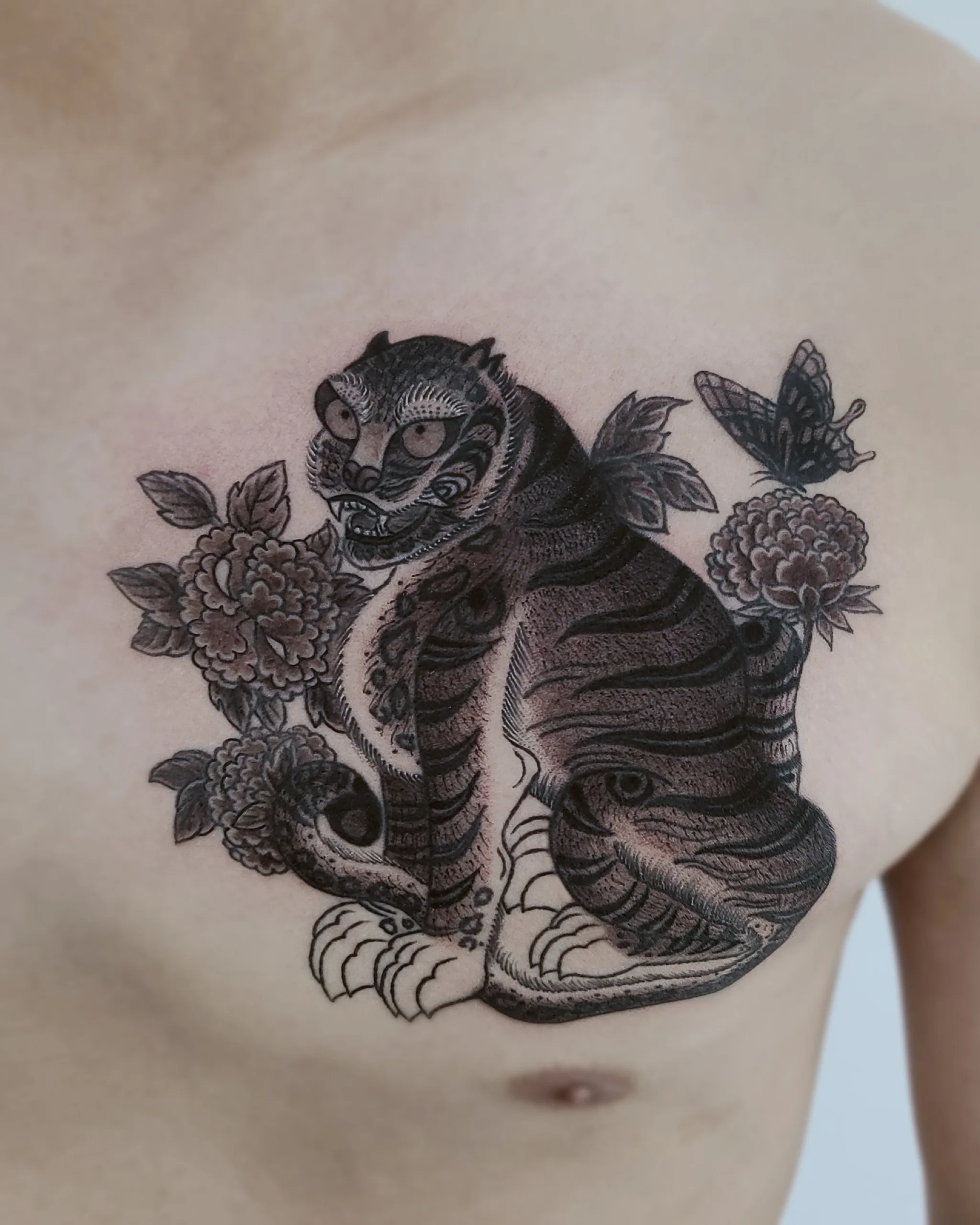Tiger, Peony & Butterfly — on the skin