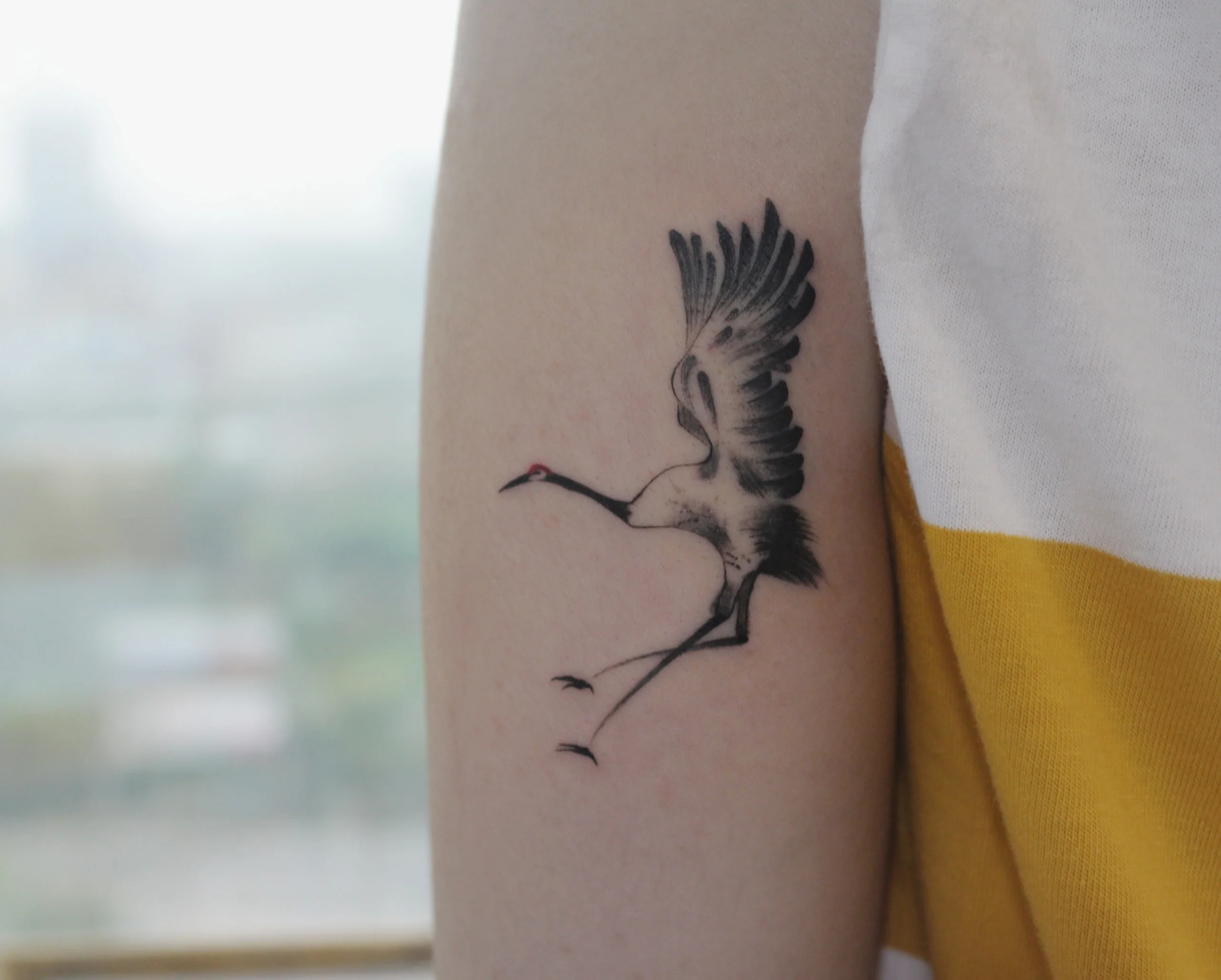 Crane — Korean traditional tattoo by Onsil, on the skin