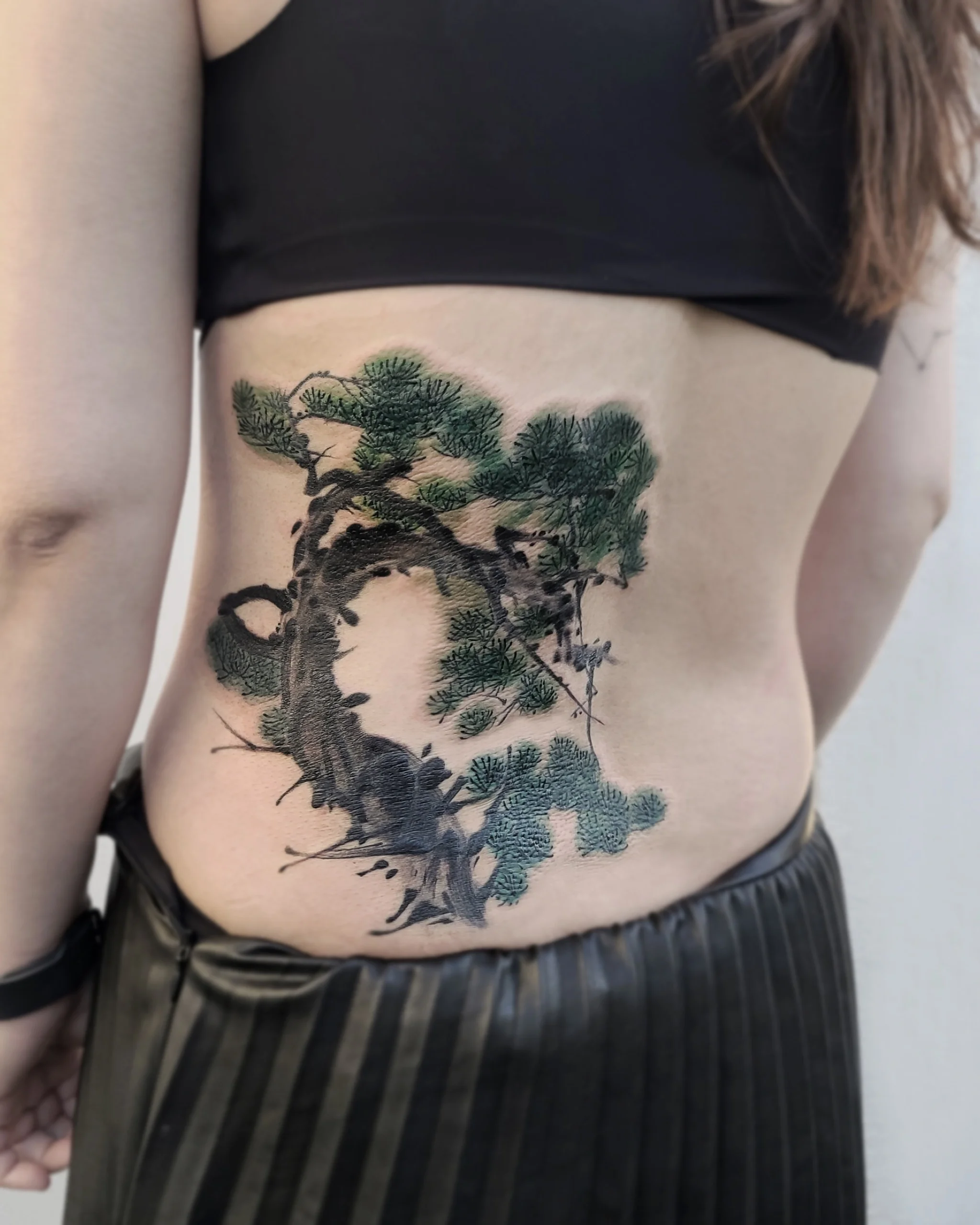 Pine Tree Cover-up — Korean traditional tattoo by Onsil, on the skin