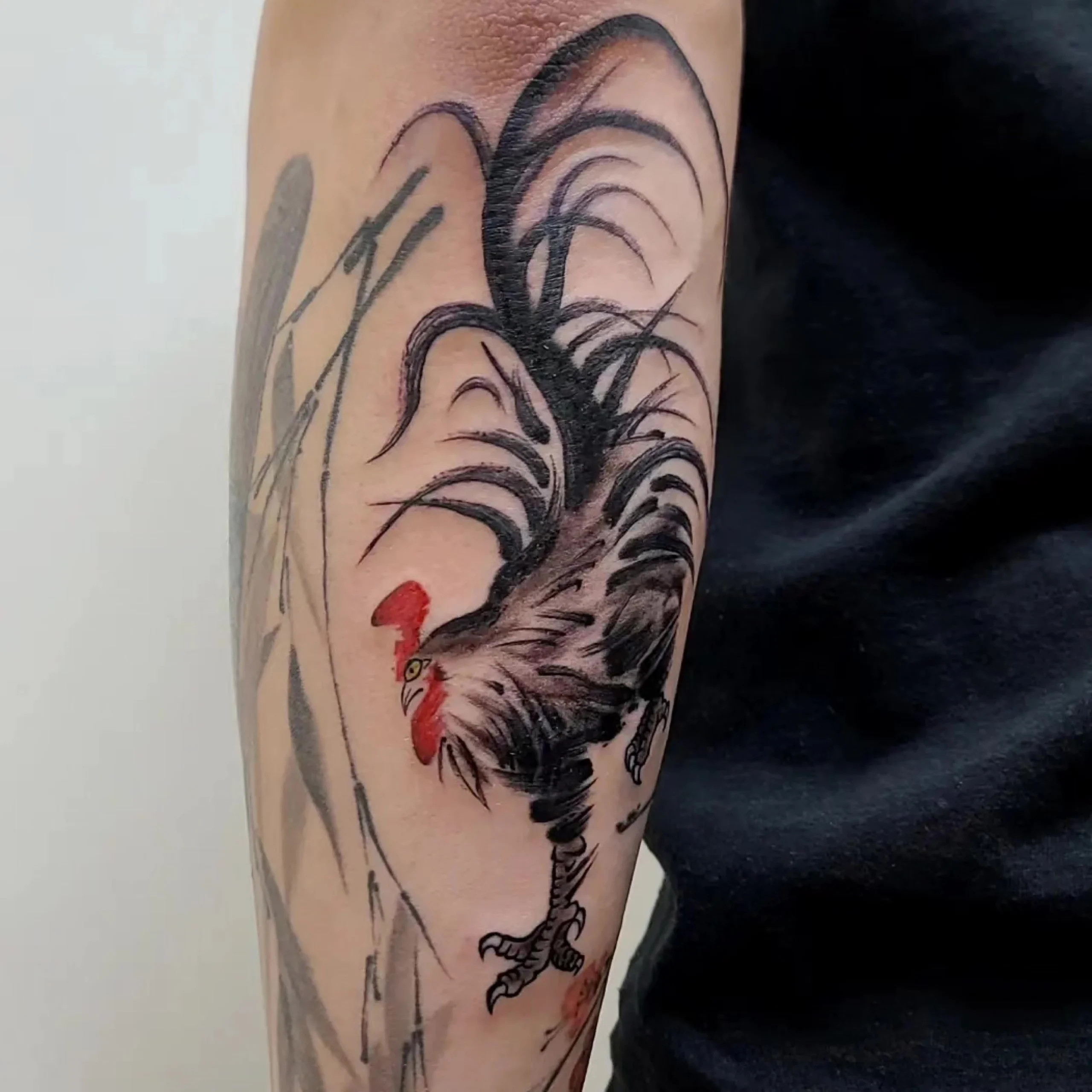Rooster — Korean traditional tattoo by Onsil, on the skin