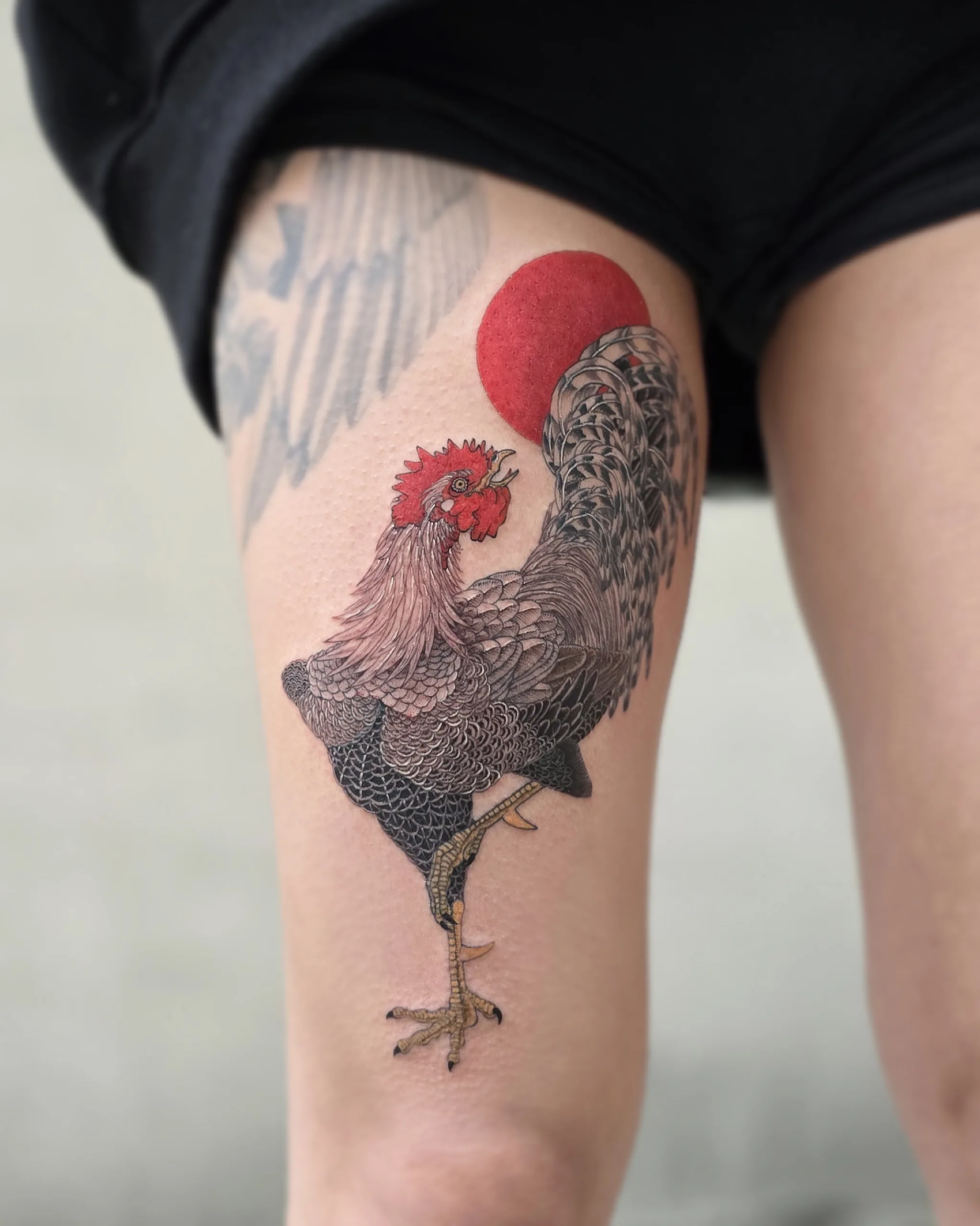 White Rooster & Red Sun — on the skin